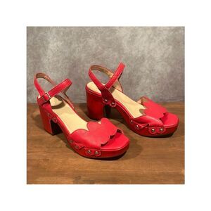 Wonders Red Leather Platform Clog Studded Sandals size 41